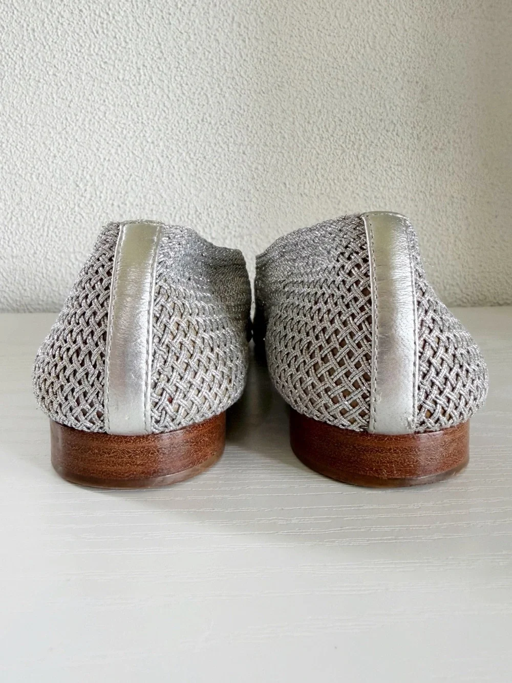 Chanel Metallic Silver Woven PVC Ballet Flats Black CC Cap Toe EU 38.5 US 8.5